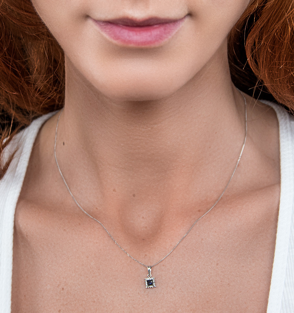 Stellato Sapphire and Diamond Pendant Necklace in 9K White Gold
